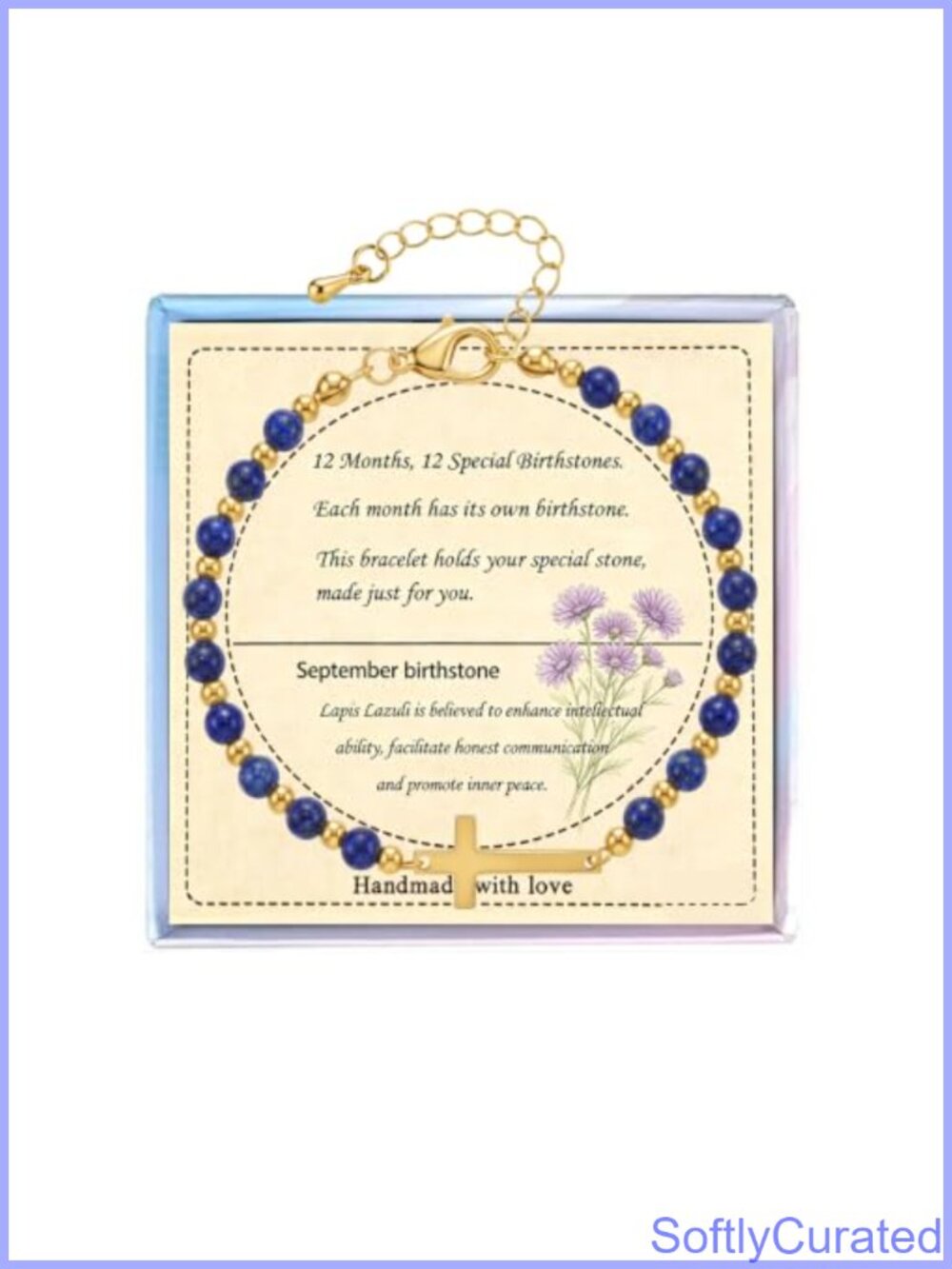 Birthstone Bracelet with Cross Beaded Adjustable Gold-Tone Lobster Clasp Gift